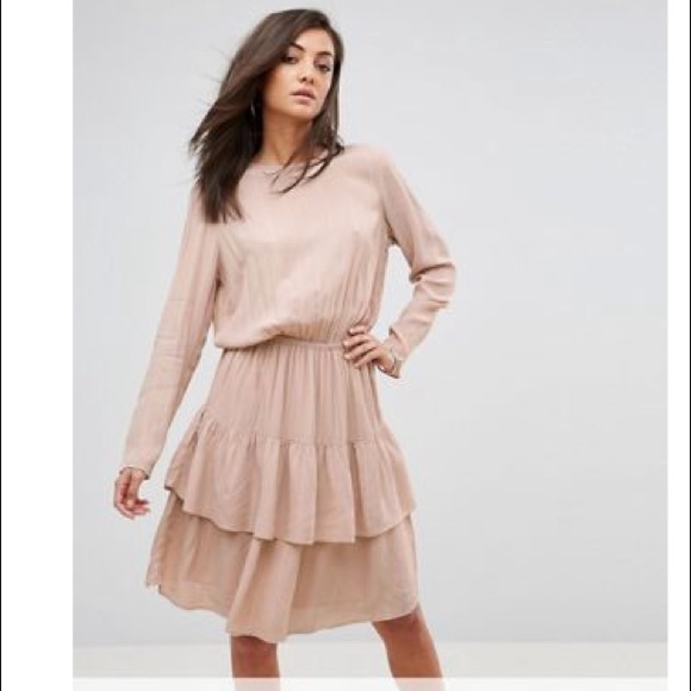 Pink dress with metallic pin stripes